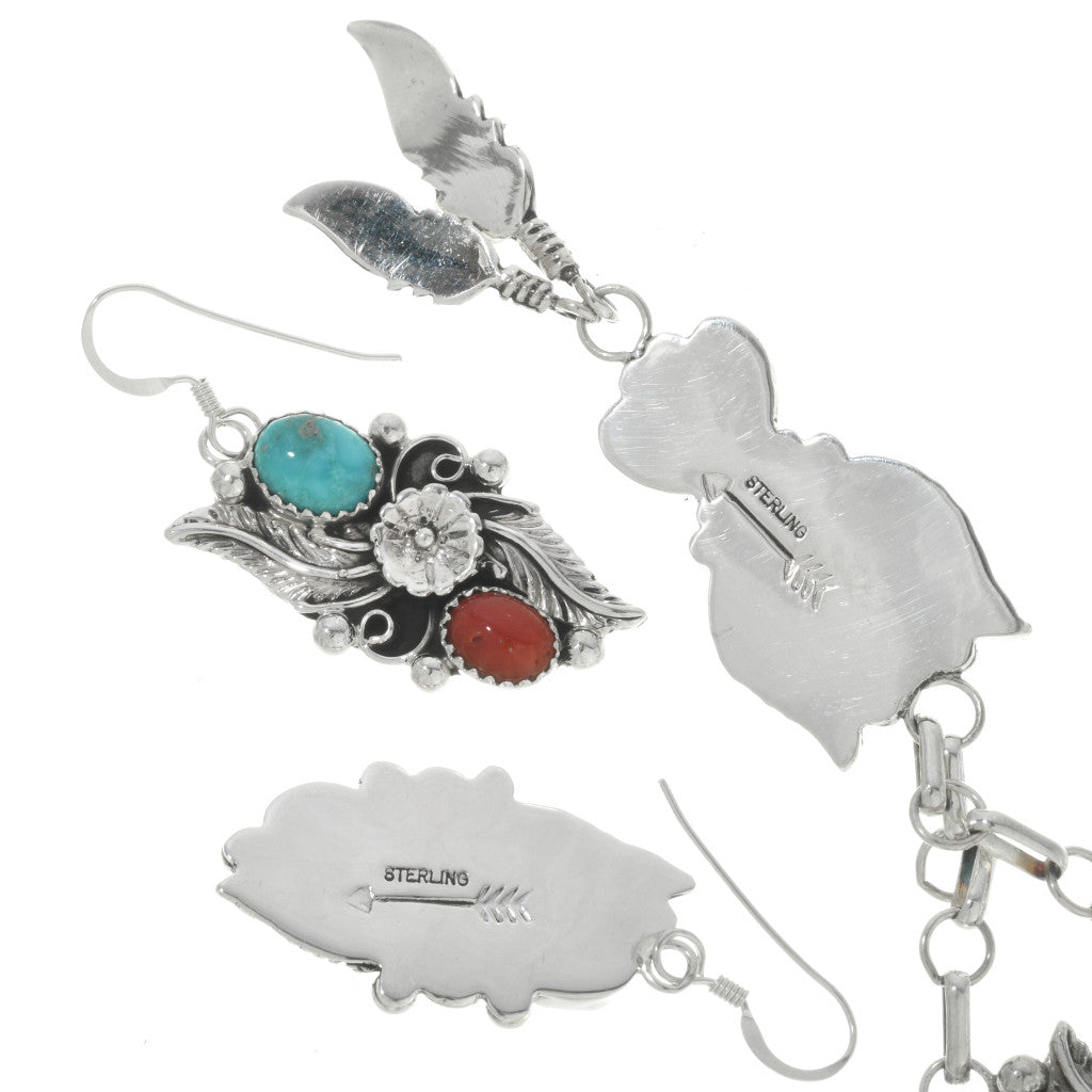 0014-24776-NK_05__12853 Turquoise & Coral Sterling Silver Jewelry Set