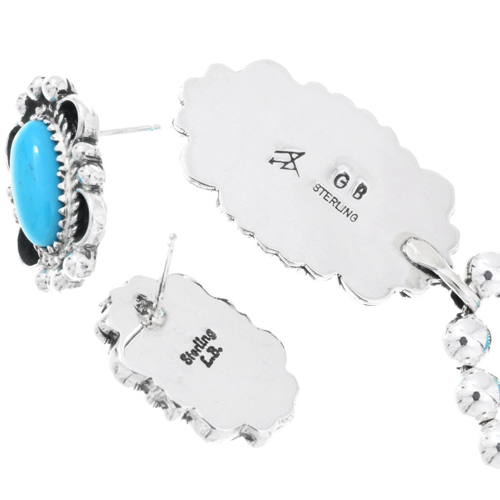 Turquoise and silver pendant necklace and earring set