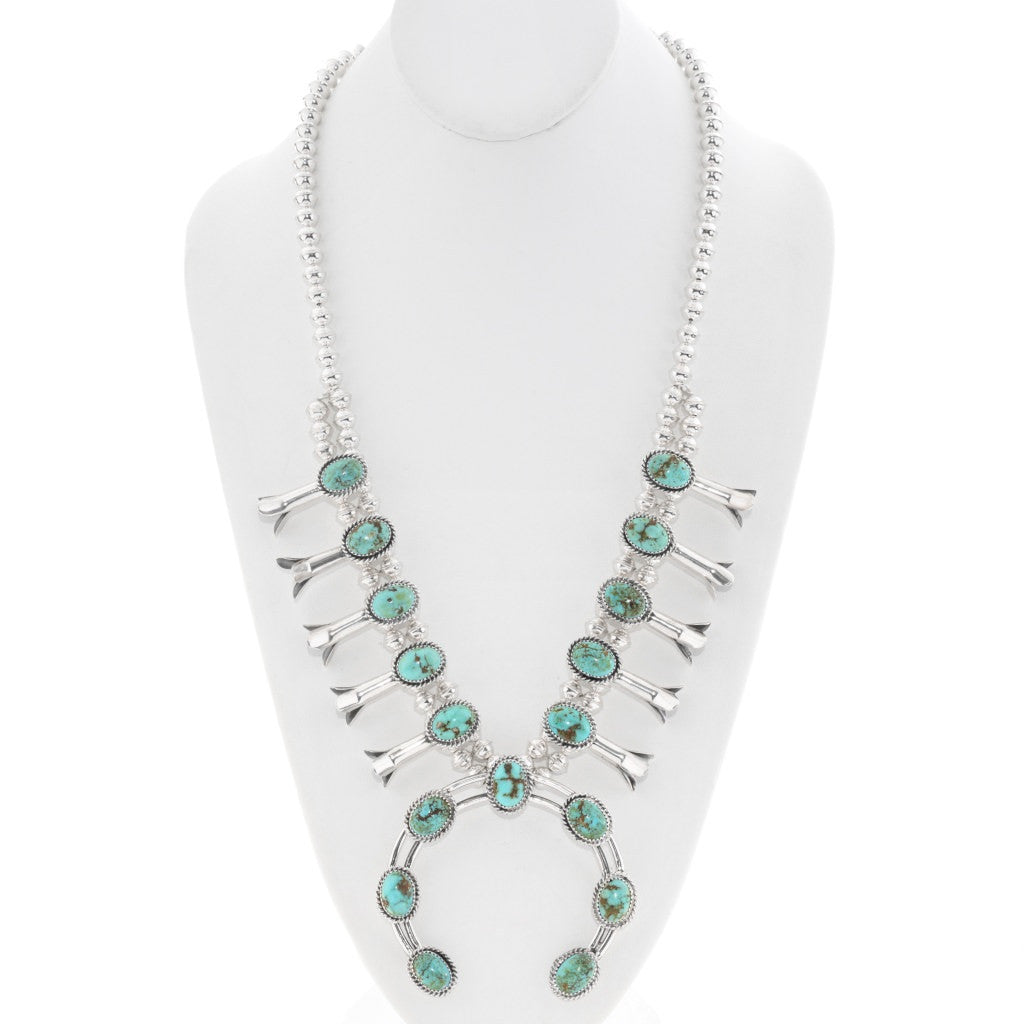 Natural Sonoran Gold Turquoise Squash Blossom Necklace