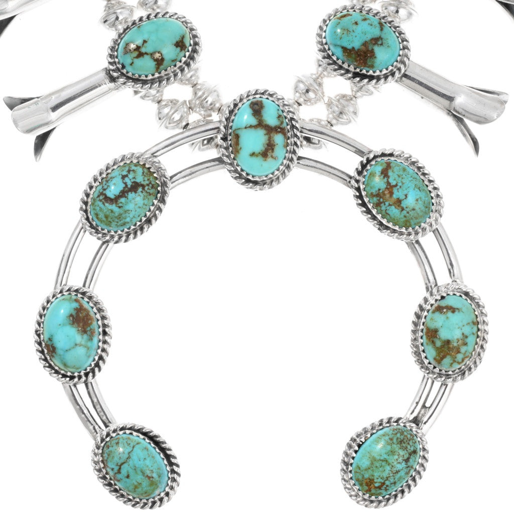 Natural Sonoran Gold Turquoise Navajo Squash Blossom Necklace