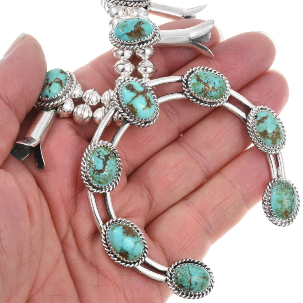 Natural Sonoran Gold Turquoise Squash Blossom Necklace