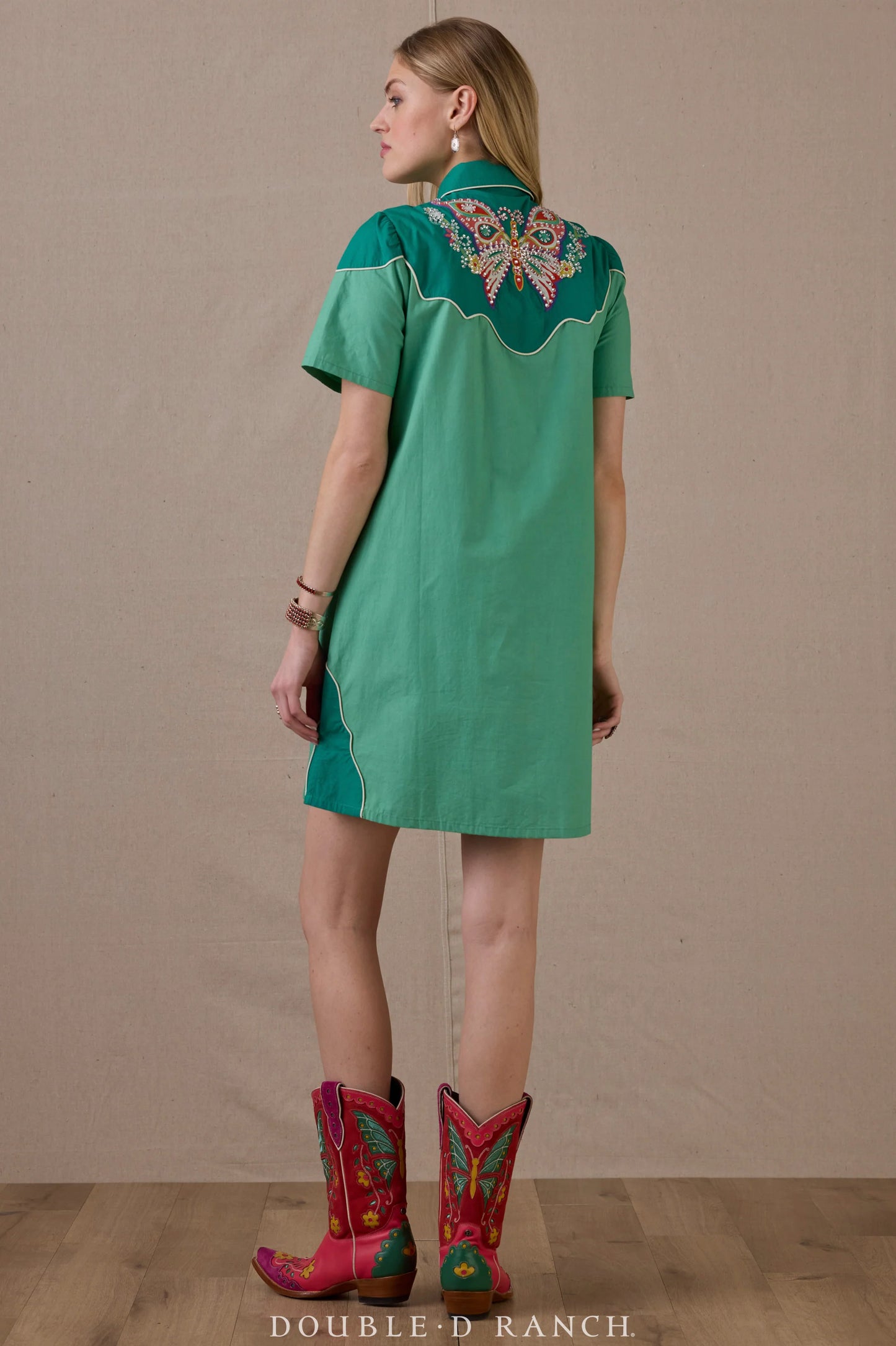 Green Just Wing It Dress with Embroidered Back