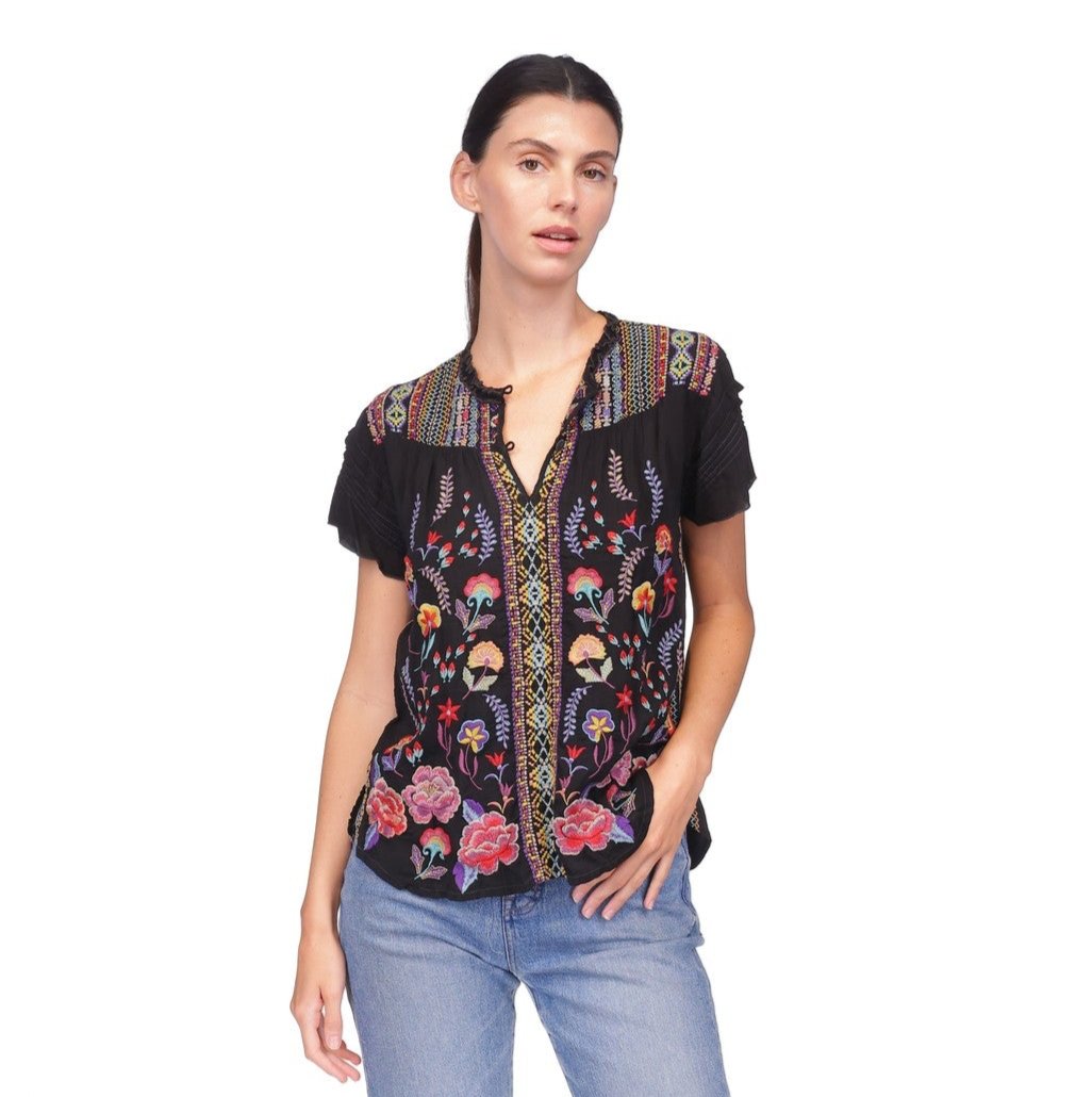 Black embroidered floral blouse - Order 4e3da8f4