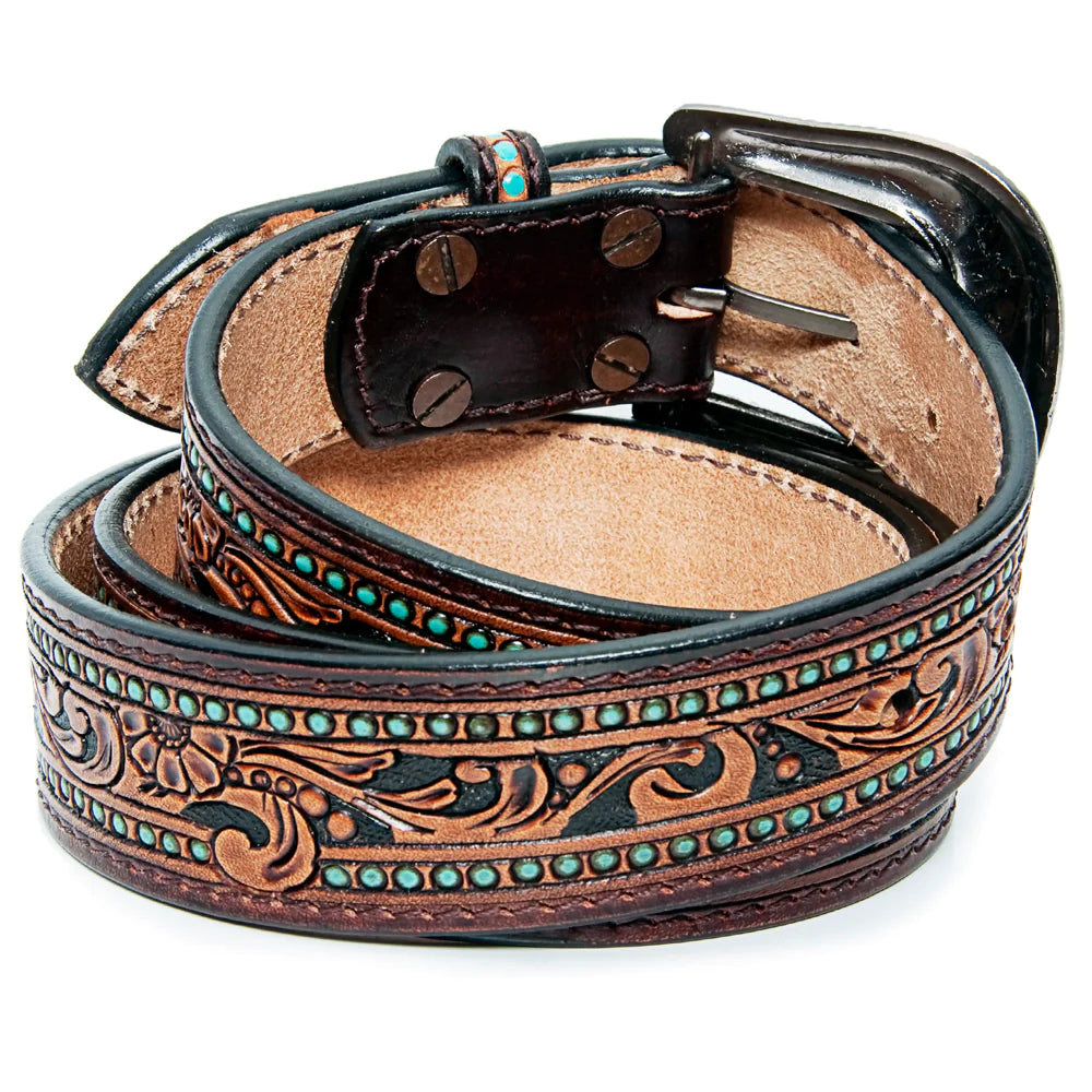 Leather belt with turquoise accents (118585-c)
