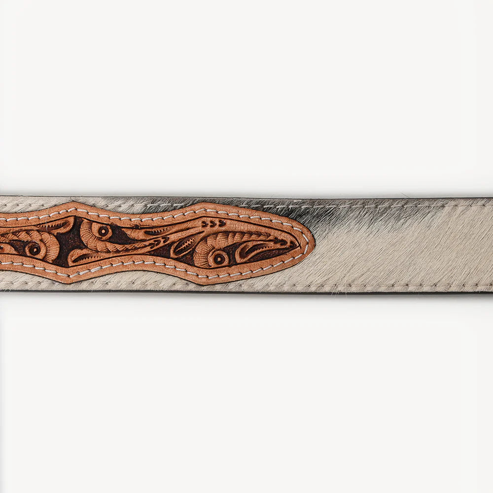 Cowhide belt with tooled leather detail (138229-x)