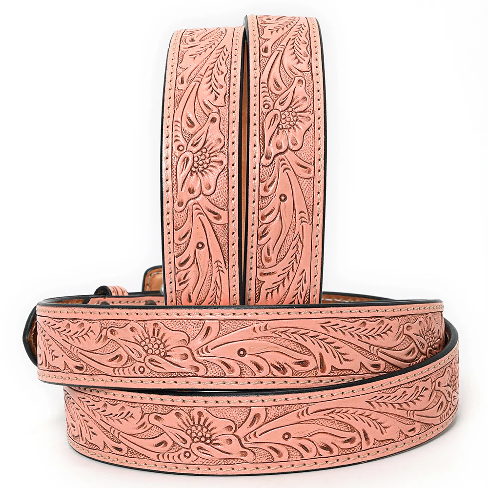 Pink floral tooled leather belt