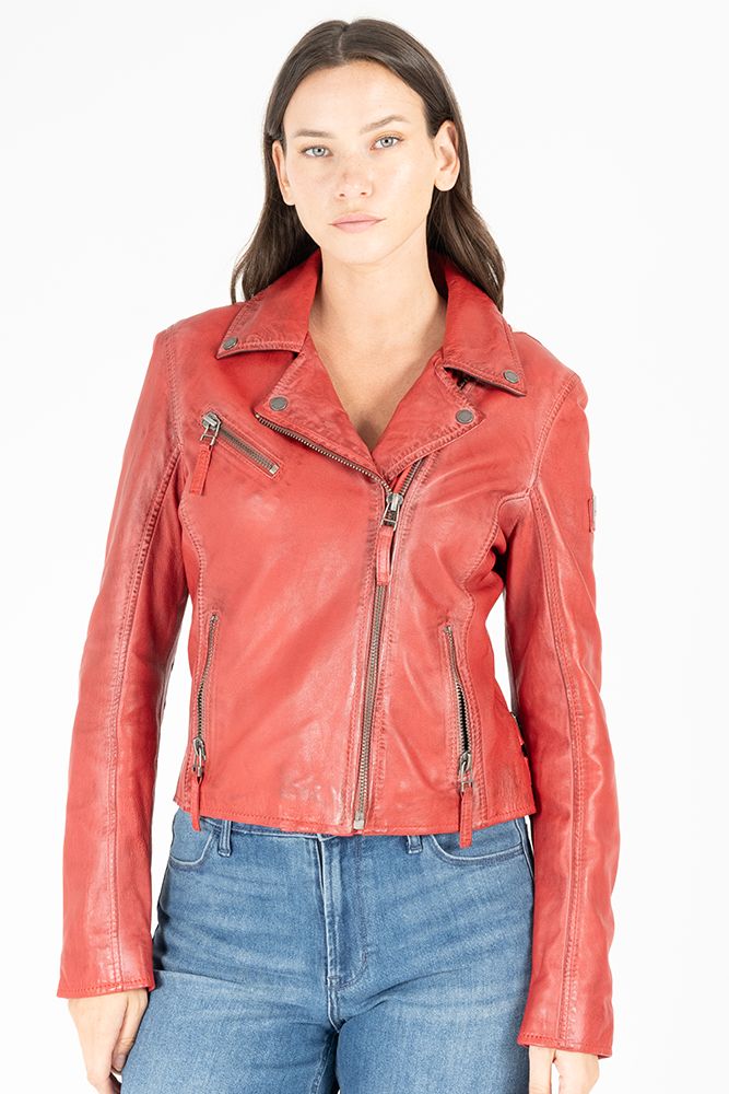 Christy Star Leather Jacket by Mauritius in Red