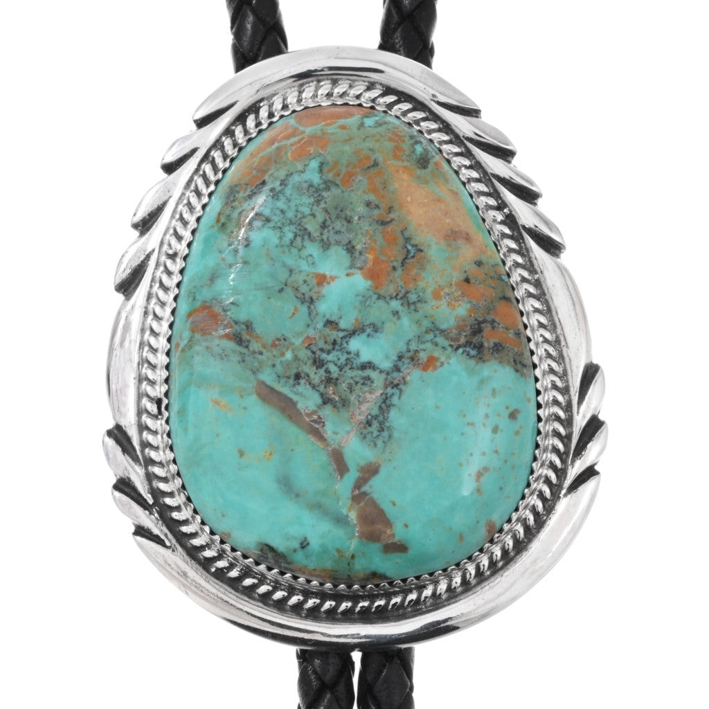 Genuine Turquoise Silver Navajo Bolo Tie