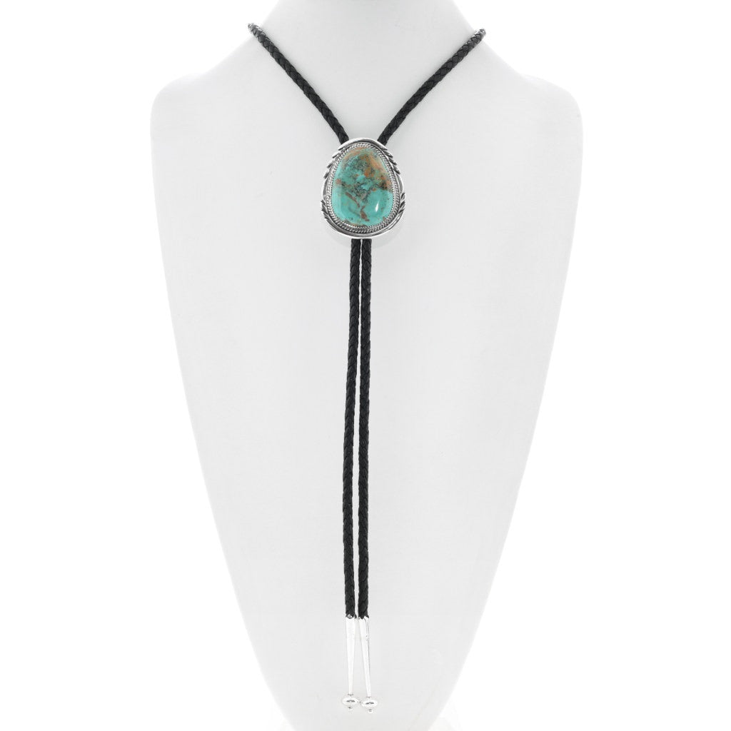 Genuine Turquoise Silver Navajo Bolo Tie
