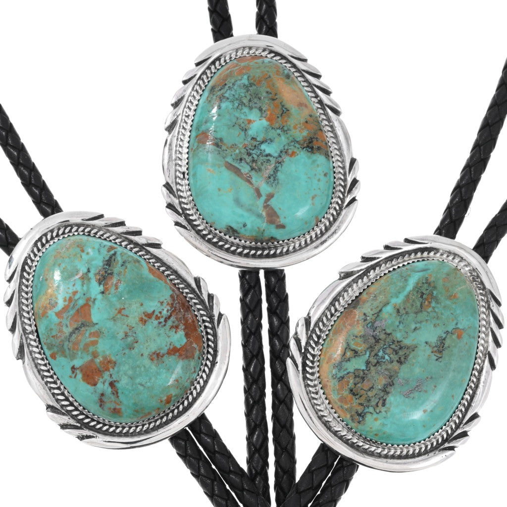 Genuine Turquoise Silver Navajo Bolo Ties