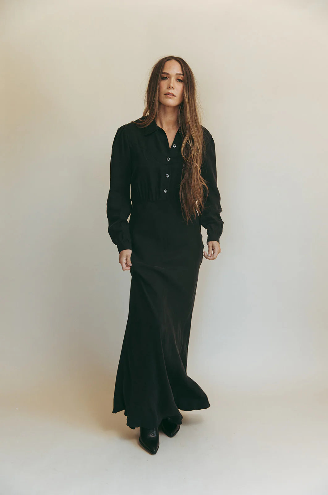 Dahlia Dress in Washed Black by Folk Saint