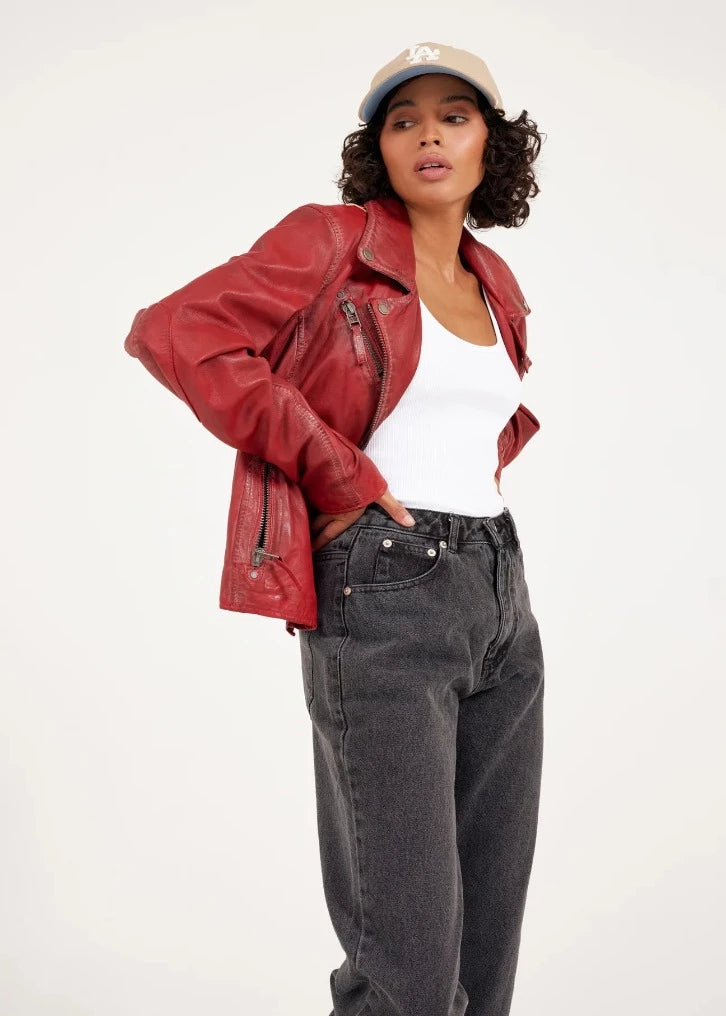 Christy Star Leather Jacket by Mauritius in Red