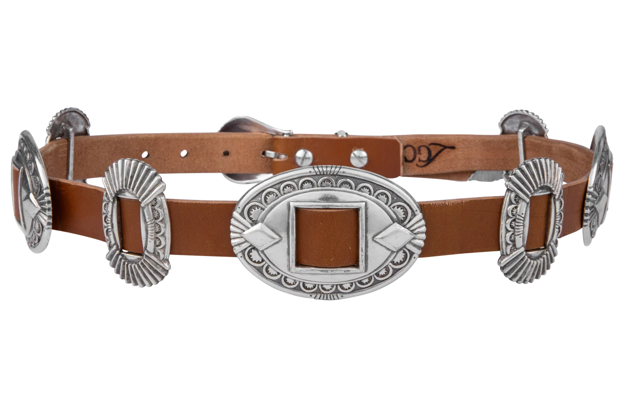 Americana Concho Belt in Authentic Brown Leather