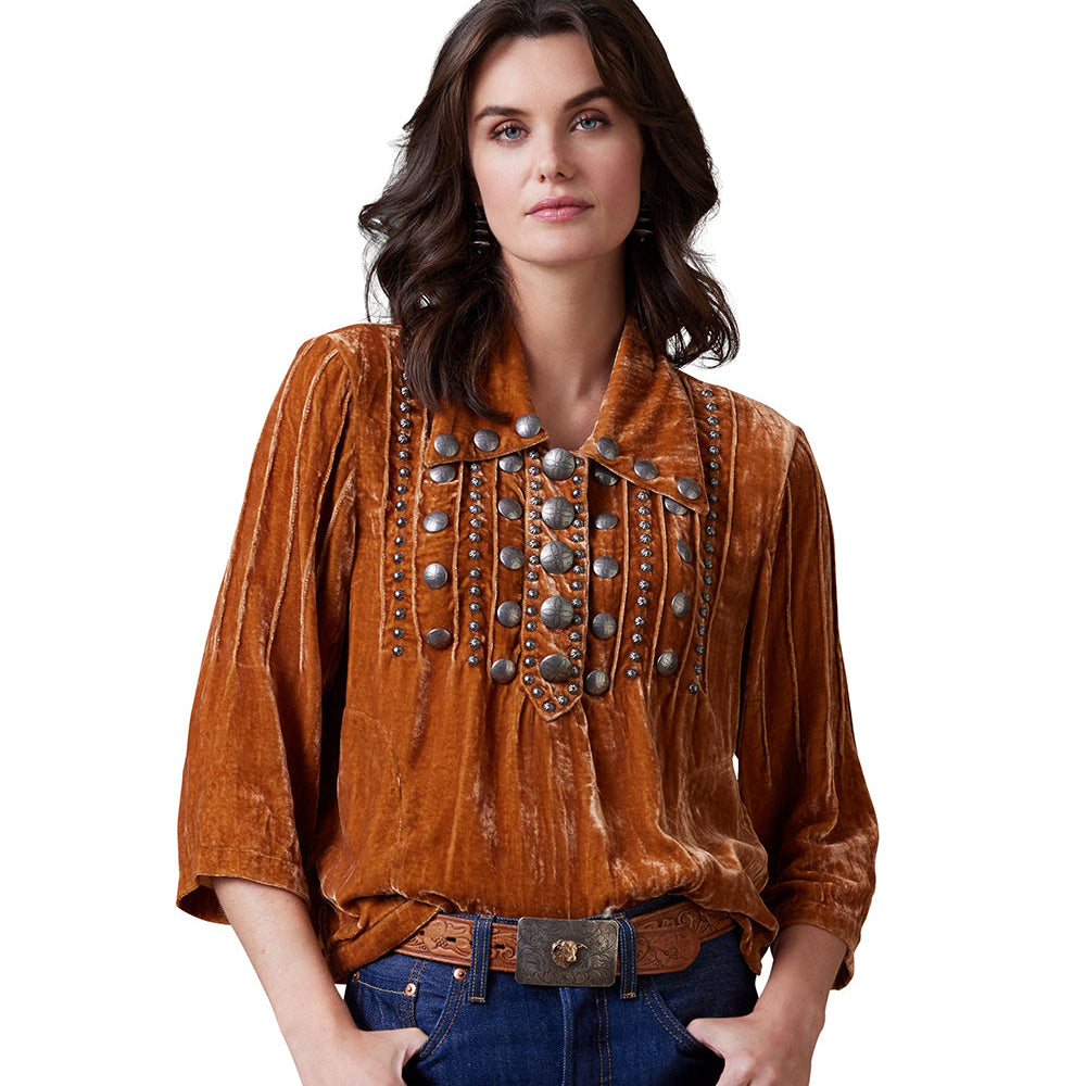 Brown velvet blouse with studs