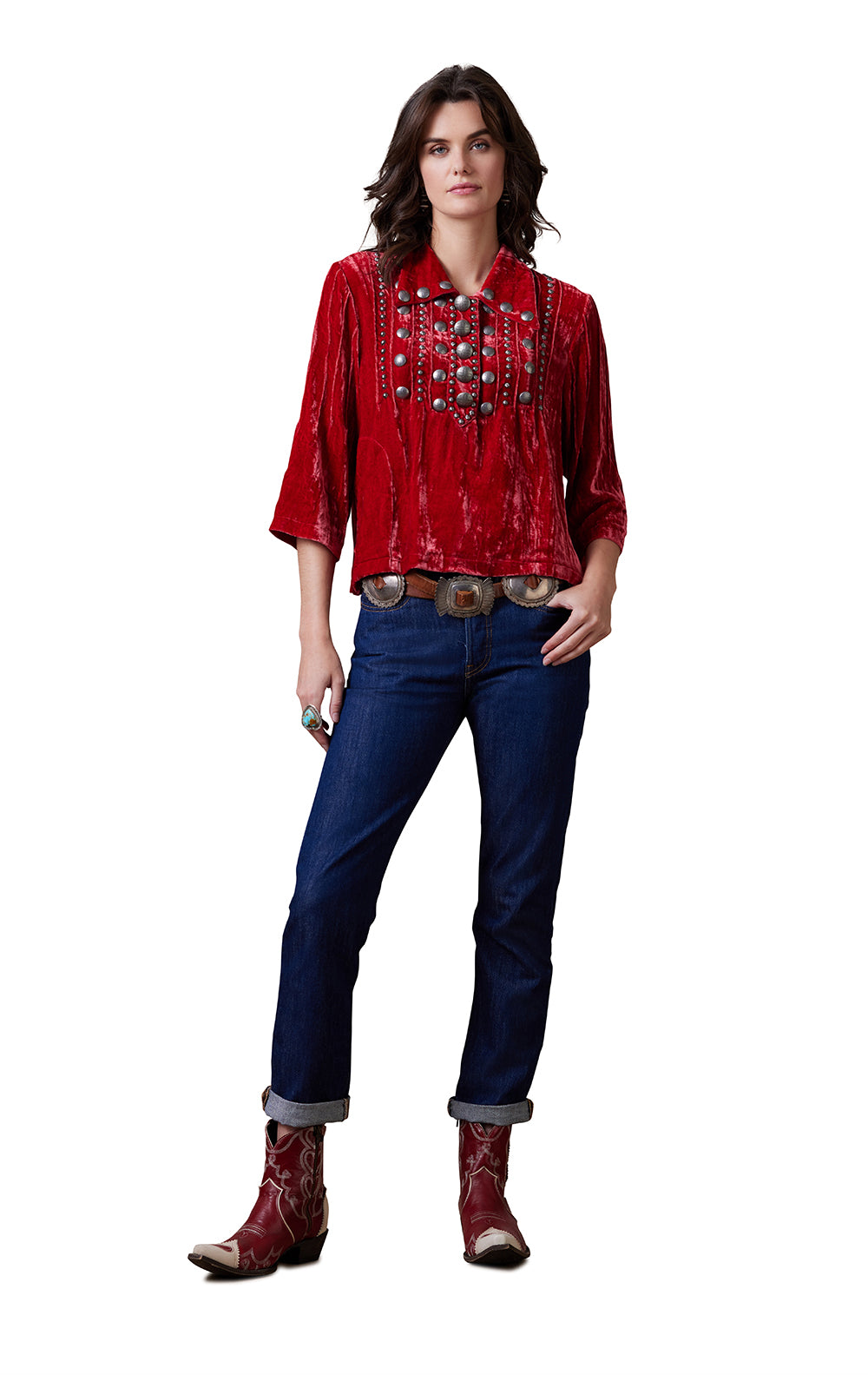 Daughter of the Moon top in red velvet