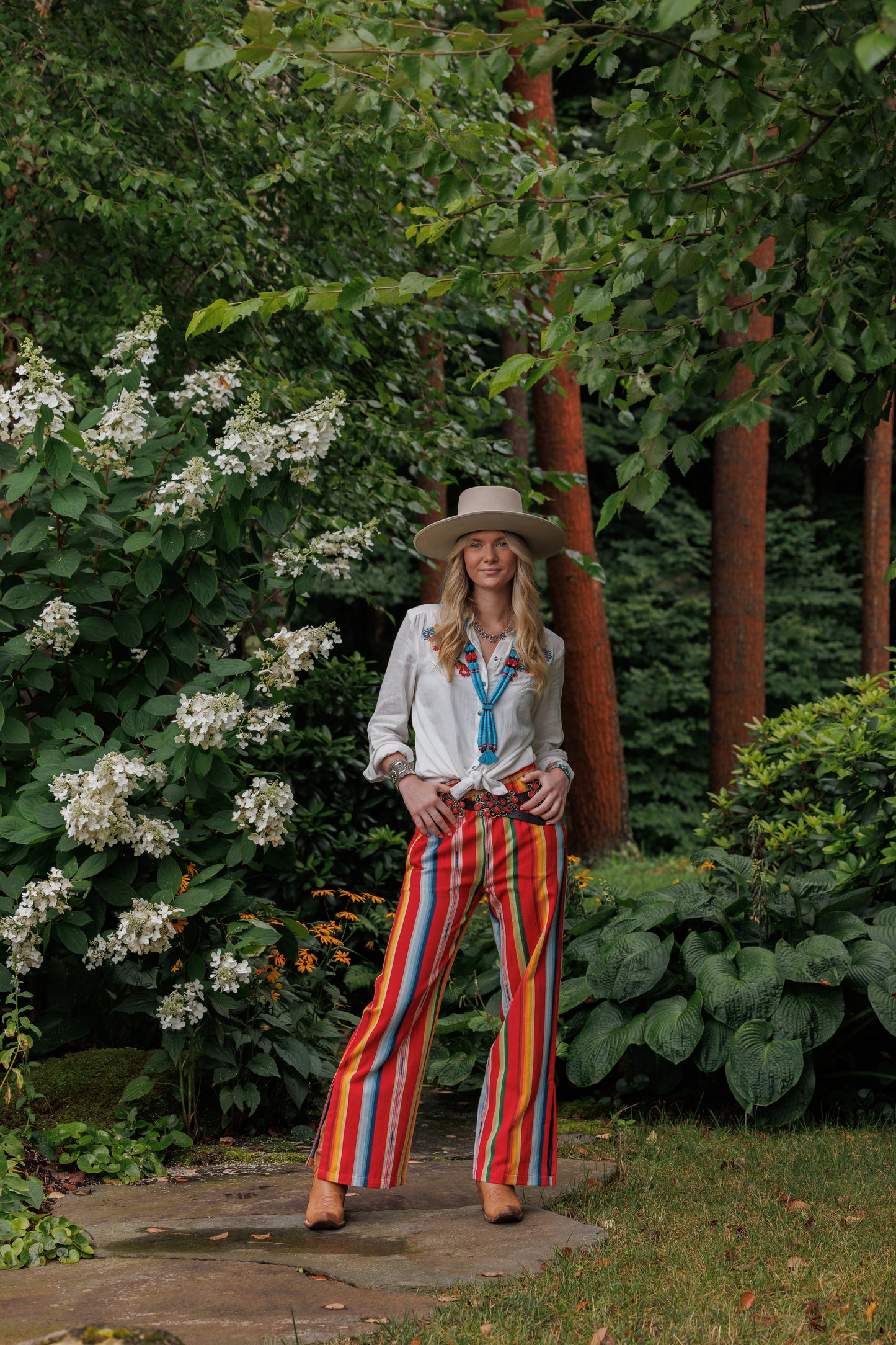 Winnie shirt & Lyla striped pants outdoors