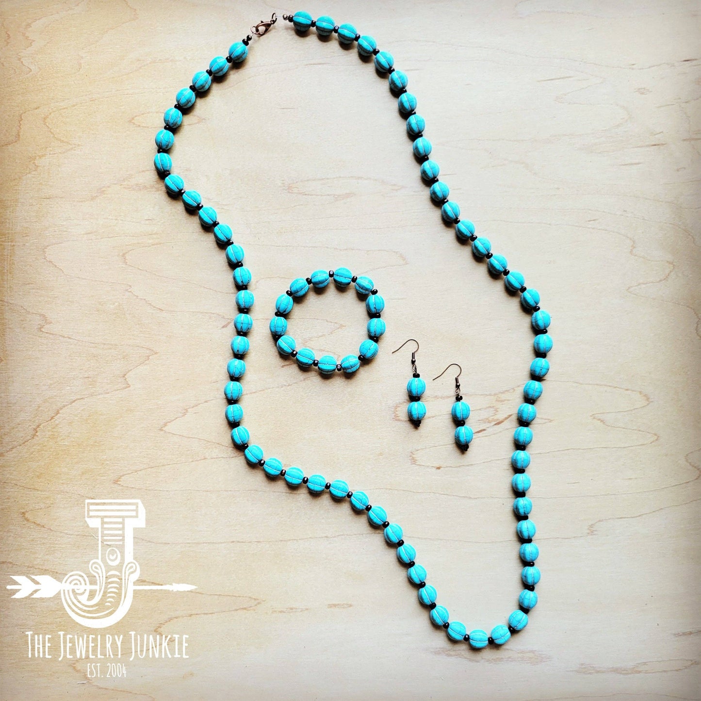 necklace, bracelet, earrings.