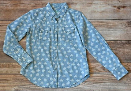 Blue patterned button-up shirt