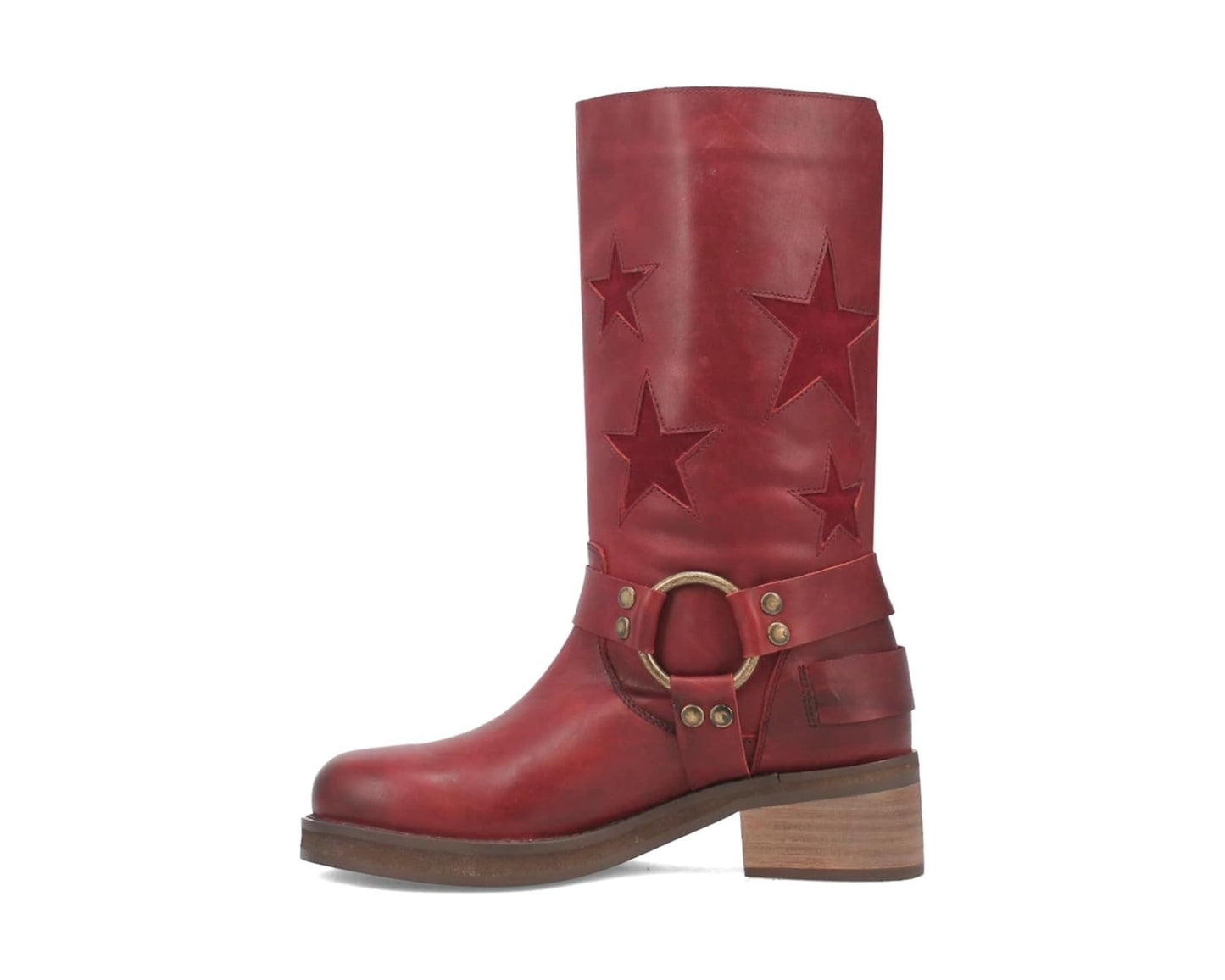 Red star-embossed leather boots