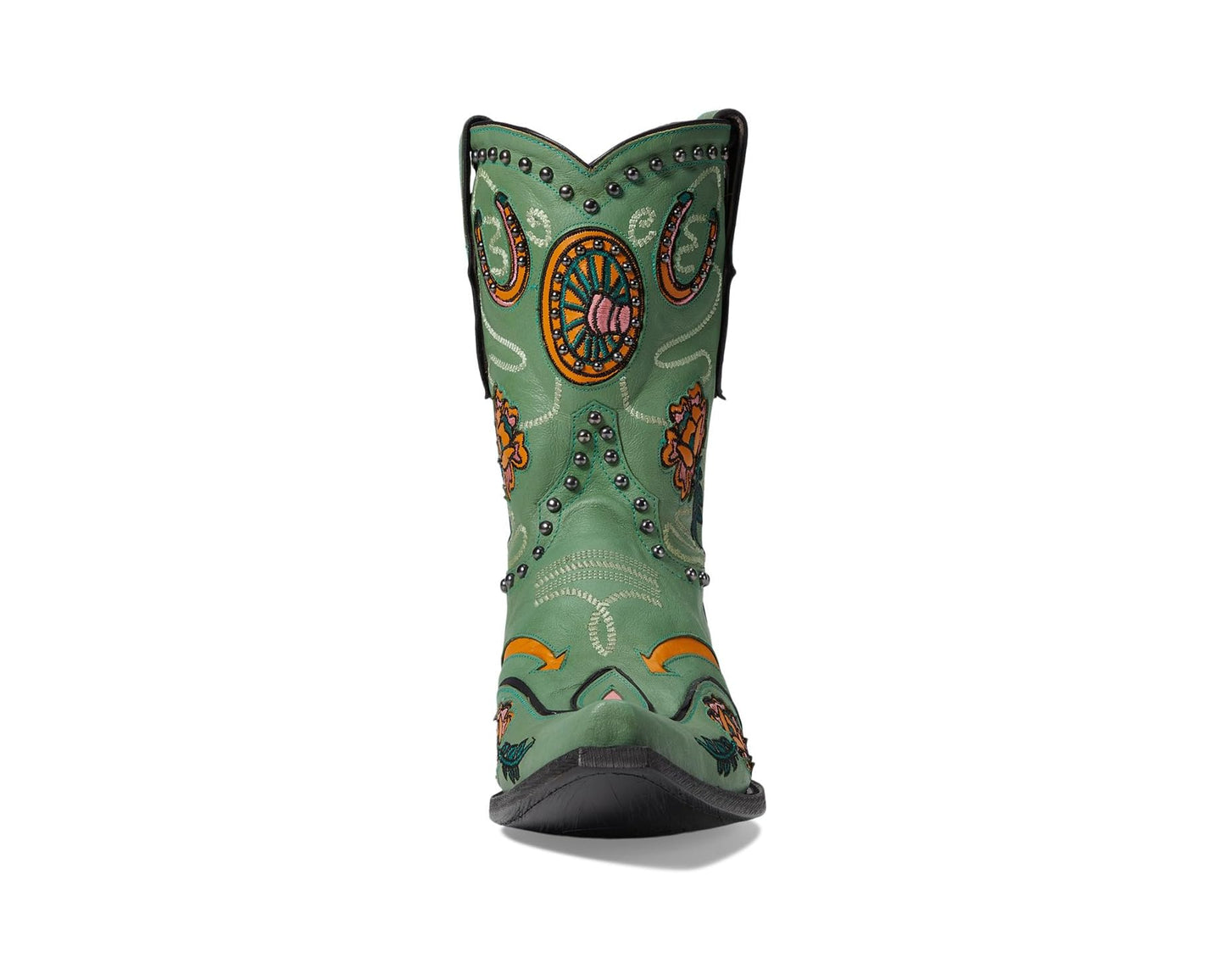 Green cowboy boot with floral design