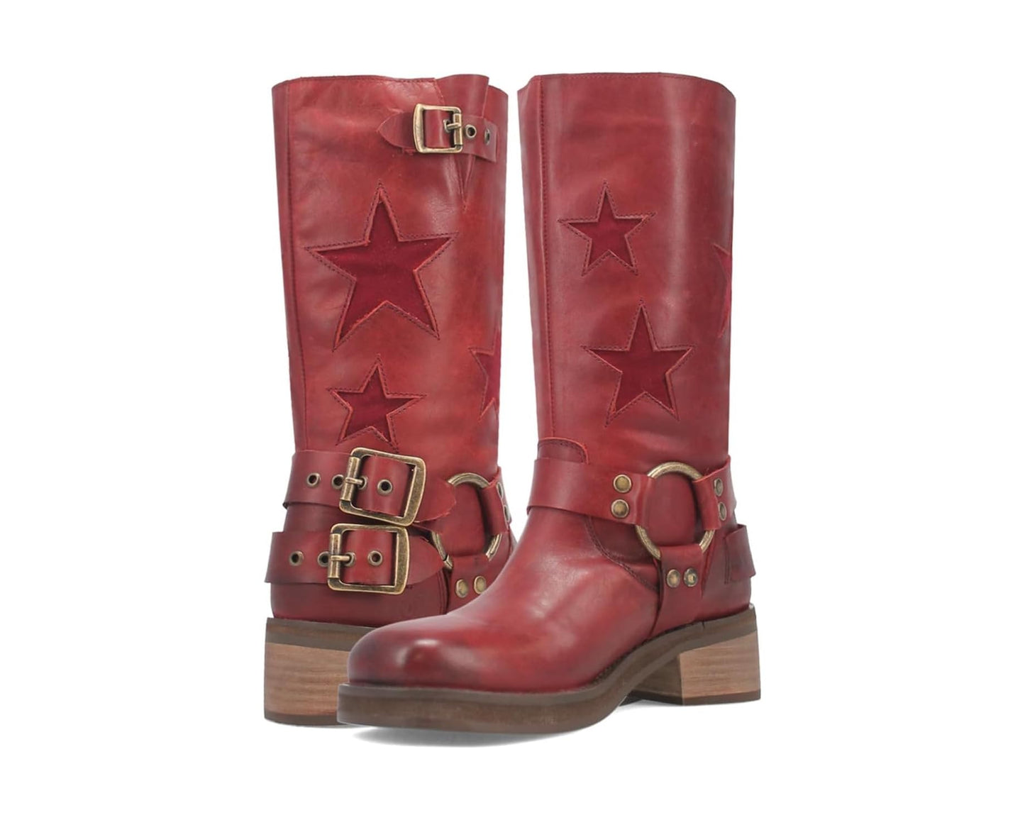 Red leather star boots