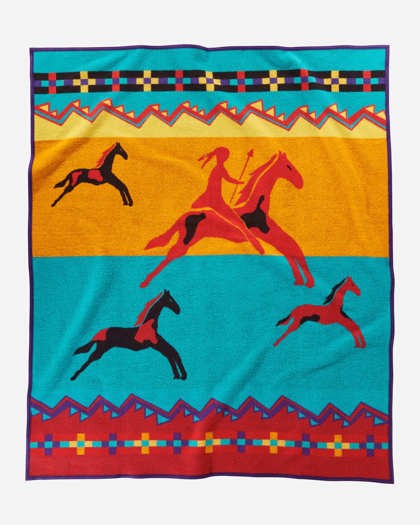 Red Native American Blanket with Horses