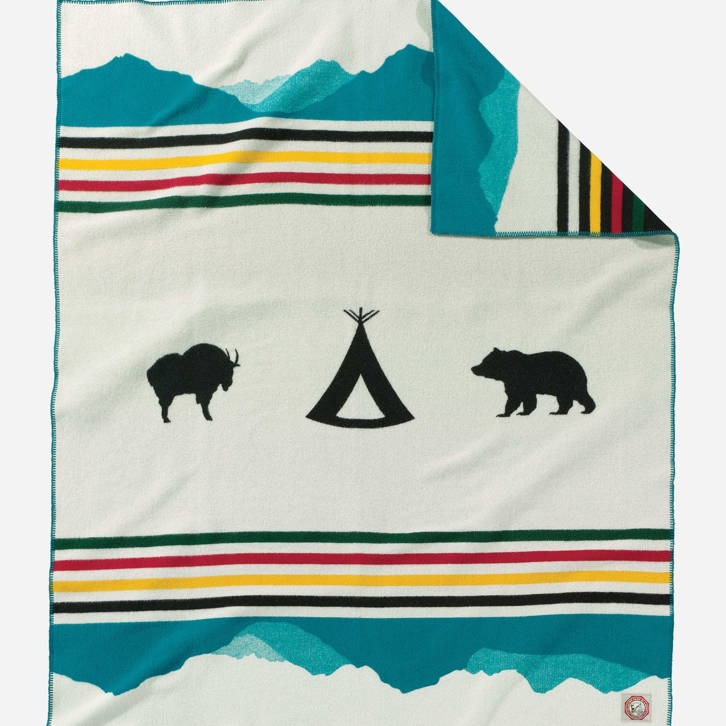 IVRY blanket with bison, teepee, and bear