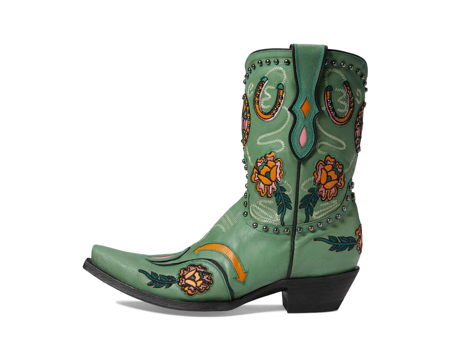 Green cowboy boot with floral design