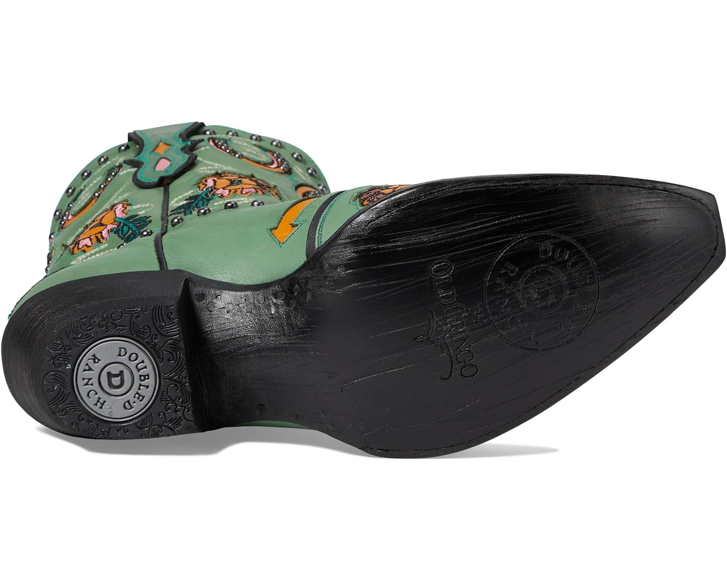 Green cowboy boot with tiger design