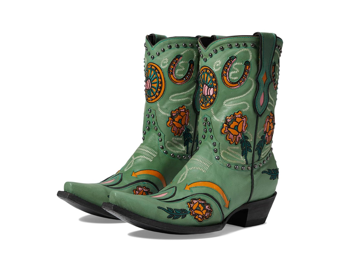 Green embroidered cowboy boots