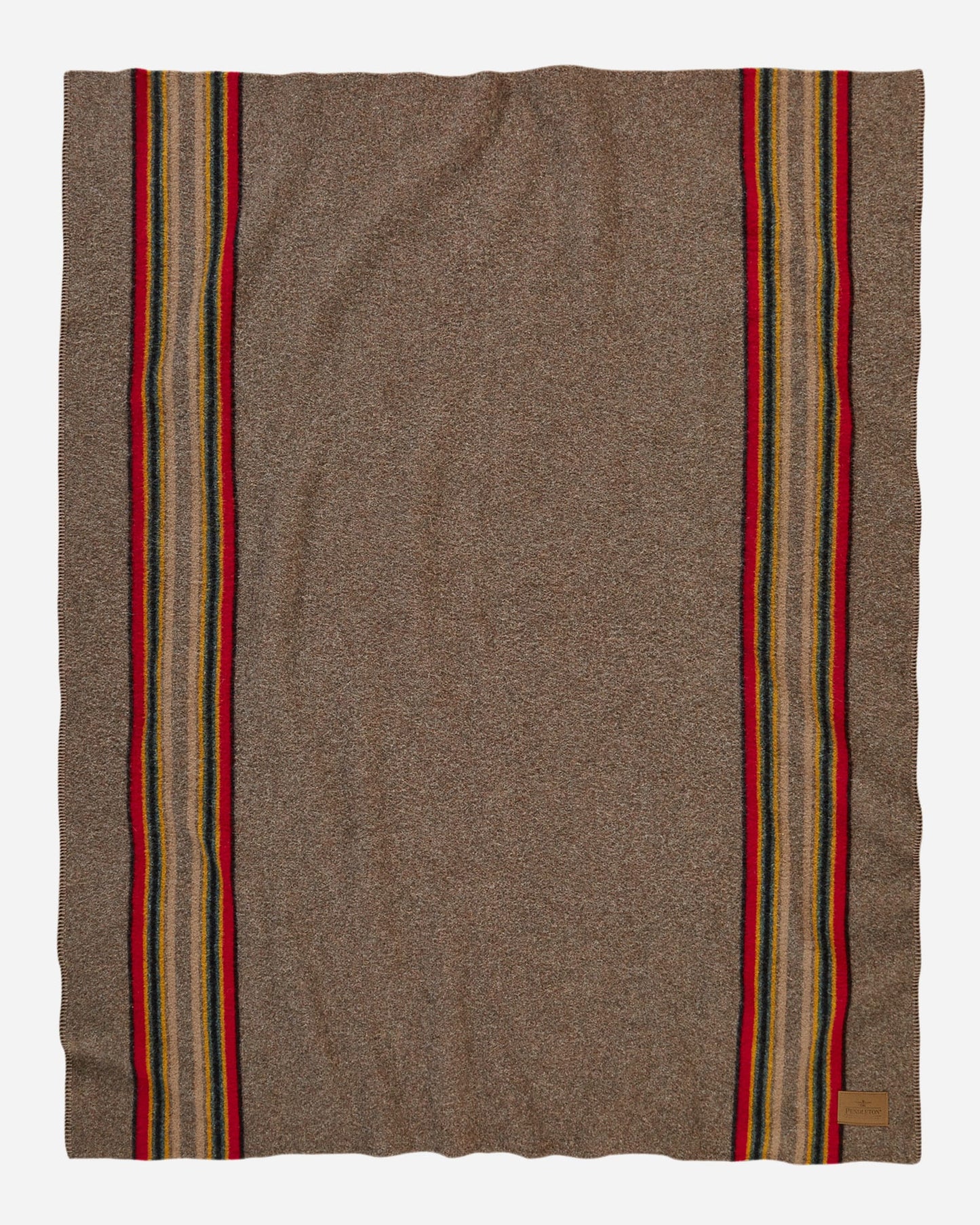 Brown blanket with red and gold stripes