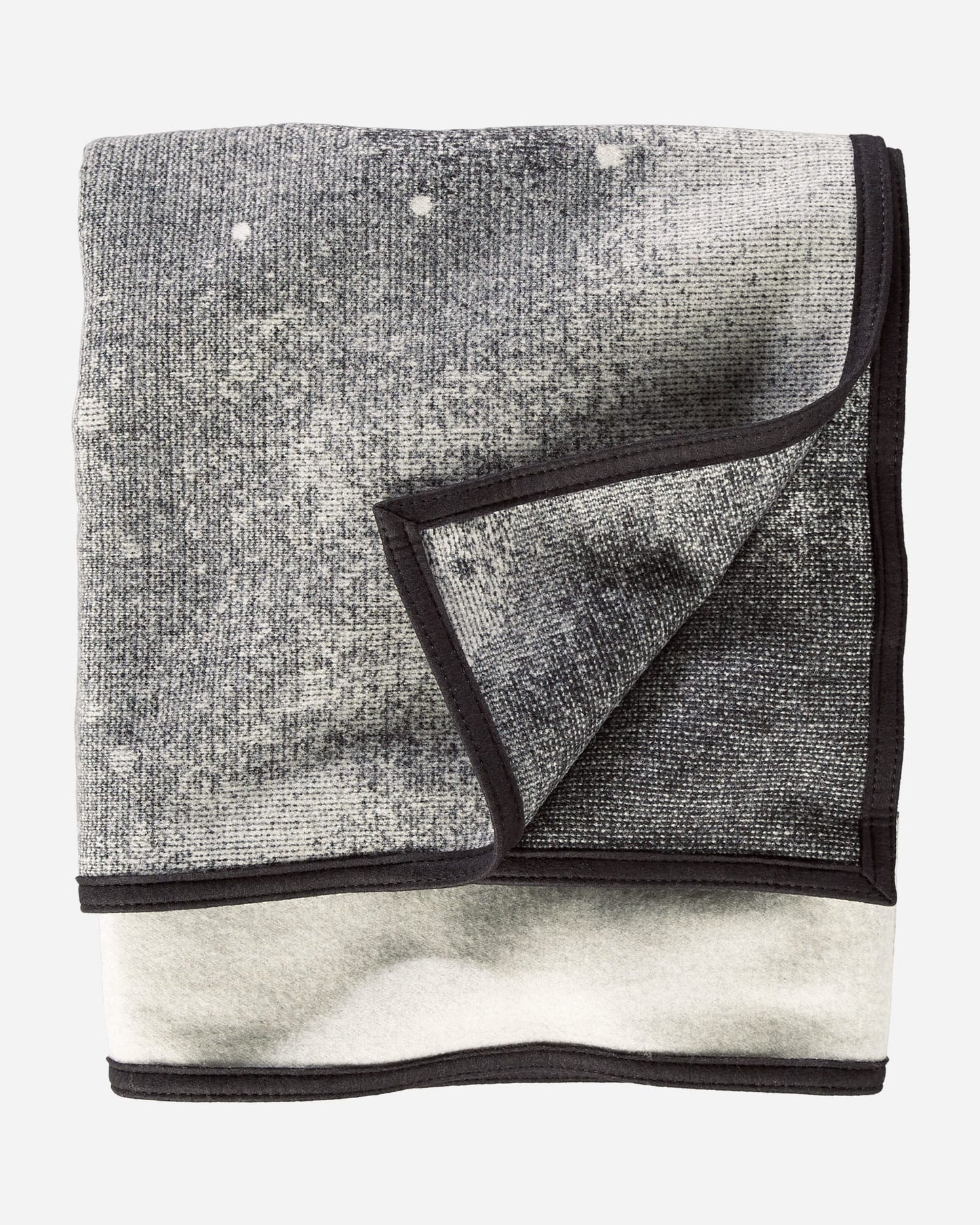 Gray patterned blanket with black trim