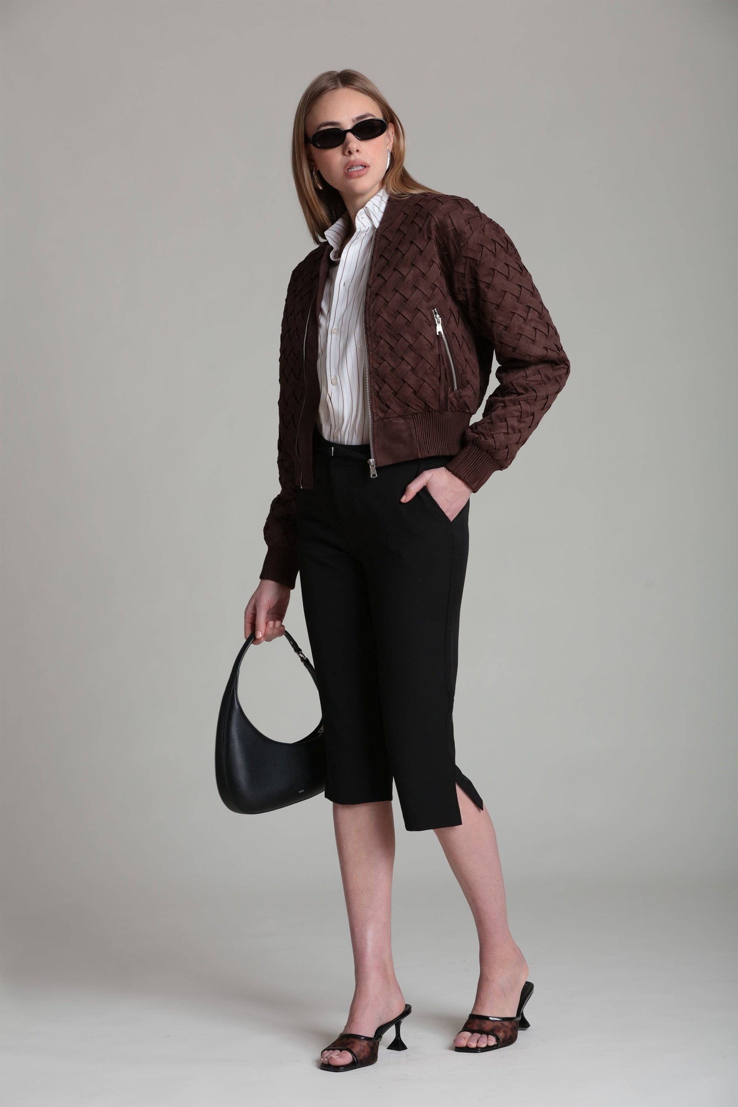 Faux Suede Woven Bomber Jacket