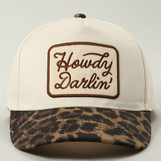 Howdy Darlin Embroidered Patch Leopard Brim Trucker Hat