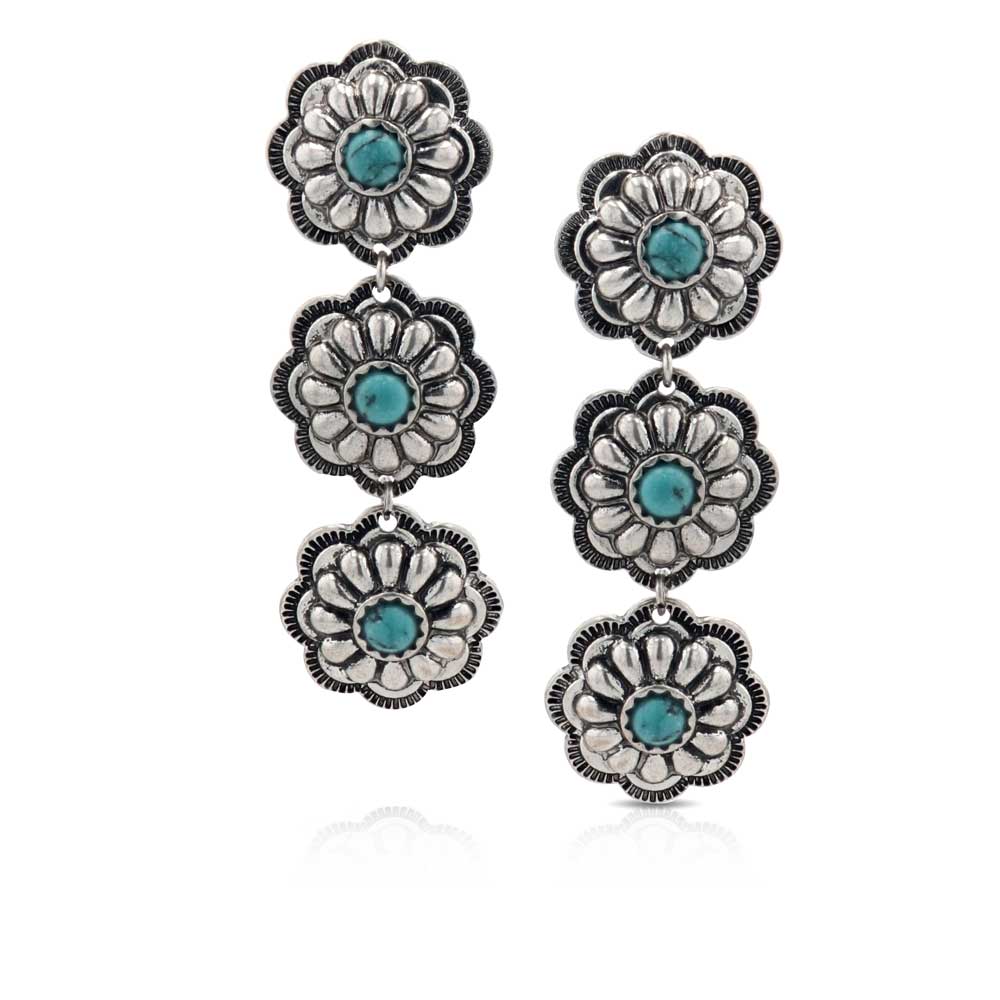 Silver and Turquoise Flower Earrings