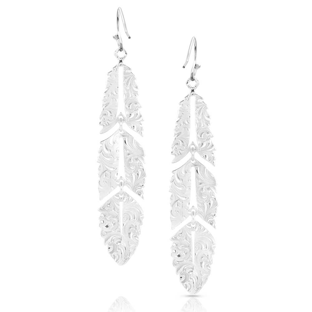 AMER5459 Feather Earrings - Silver Detailed Design