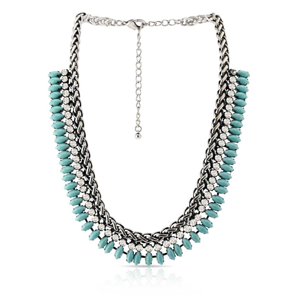 ANC5434 Turquoise & Silver Statement Necklace