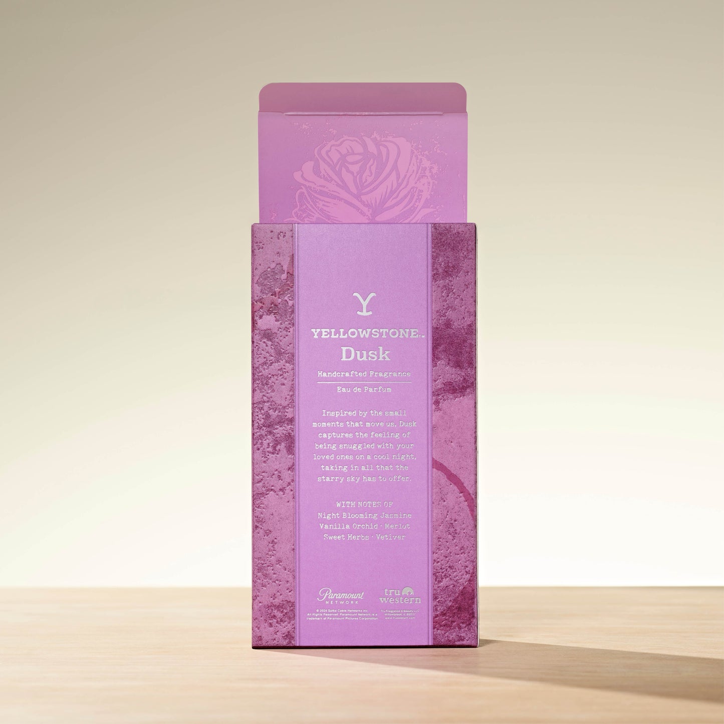 Yellowstone Dusk Eau de Parfum box, front view.