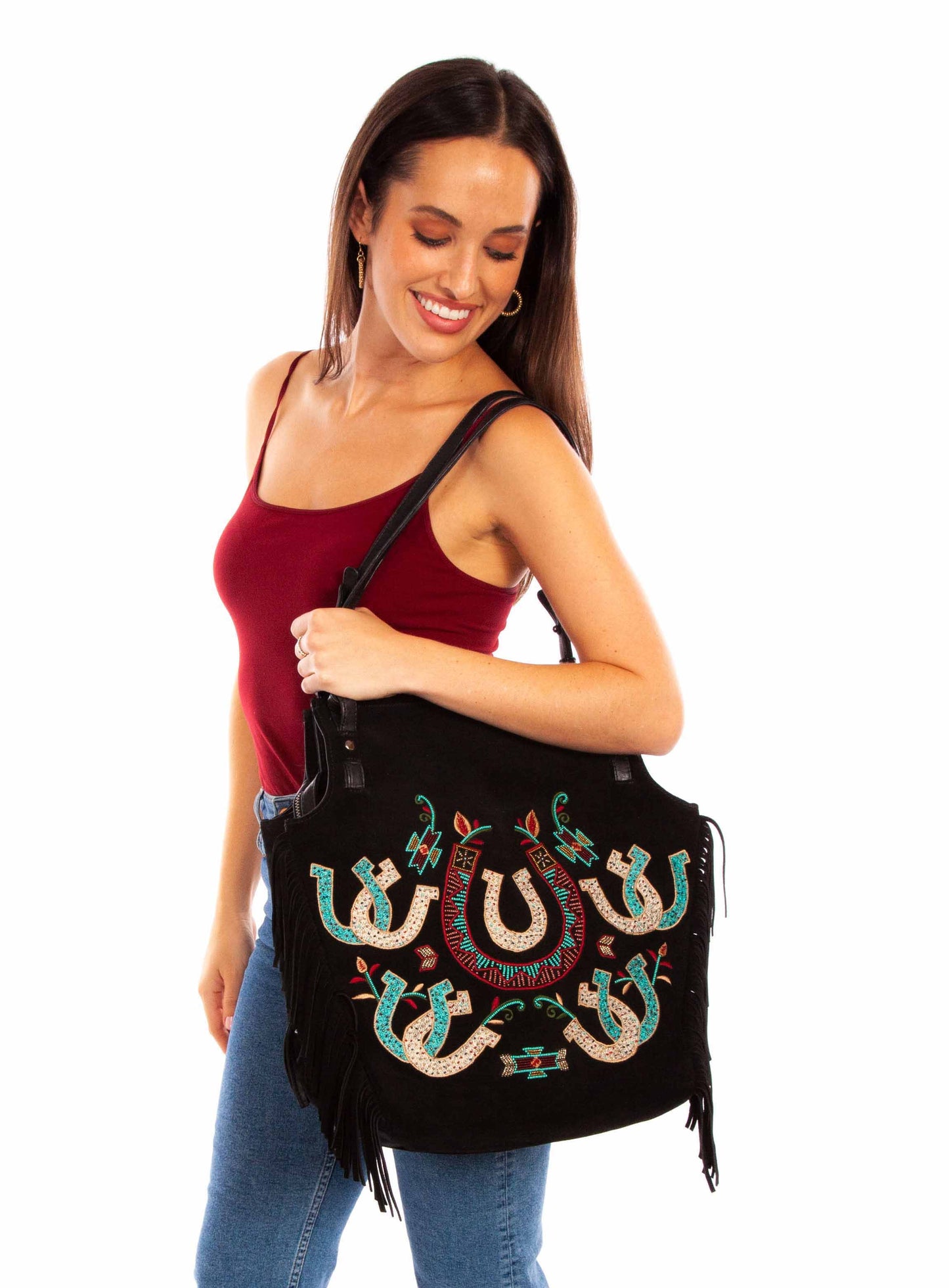 B214-HB Black Tote Bag with Horseshoe Embroidery