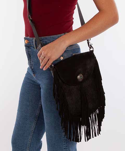 B320-HB-bk black fringe crossbody bag preview
