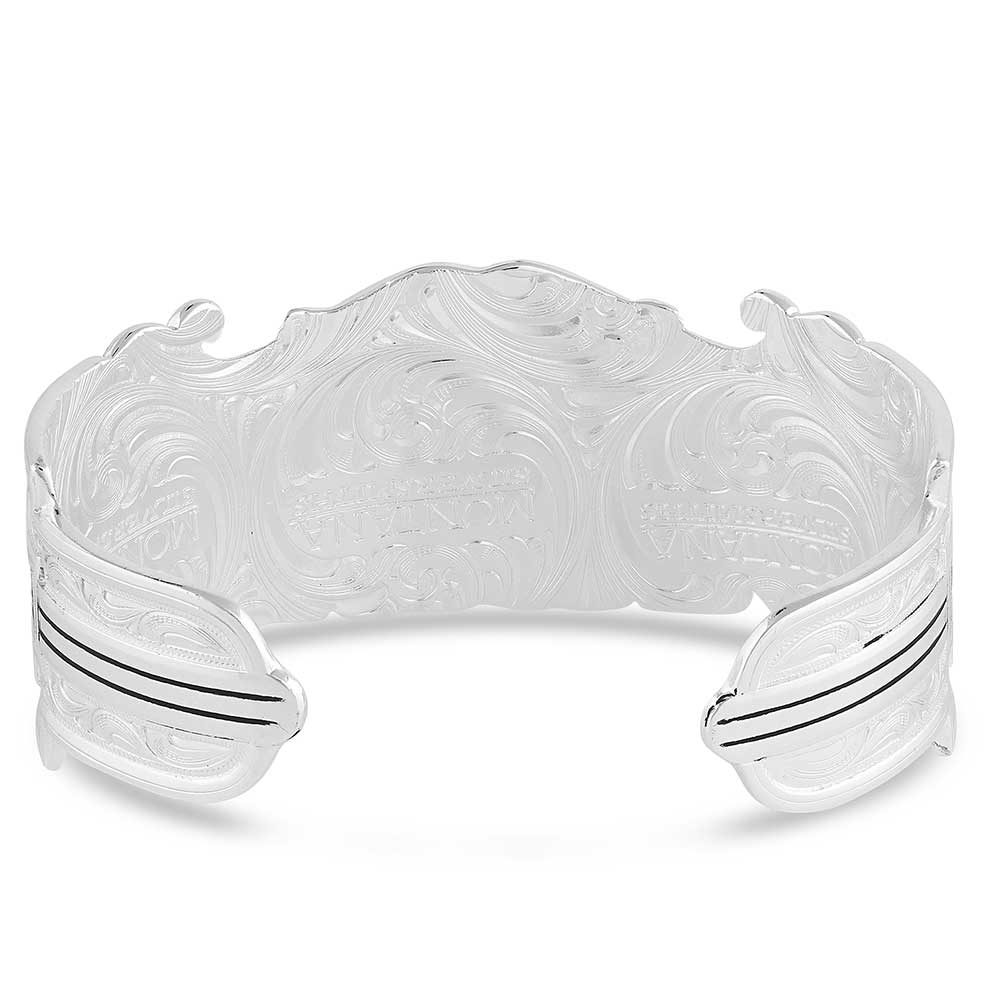 BC5226 Silver cuff bracelet with detailed floral engraving