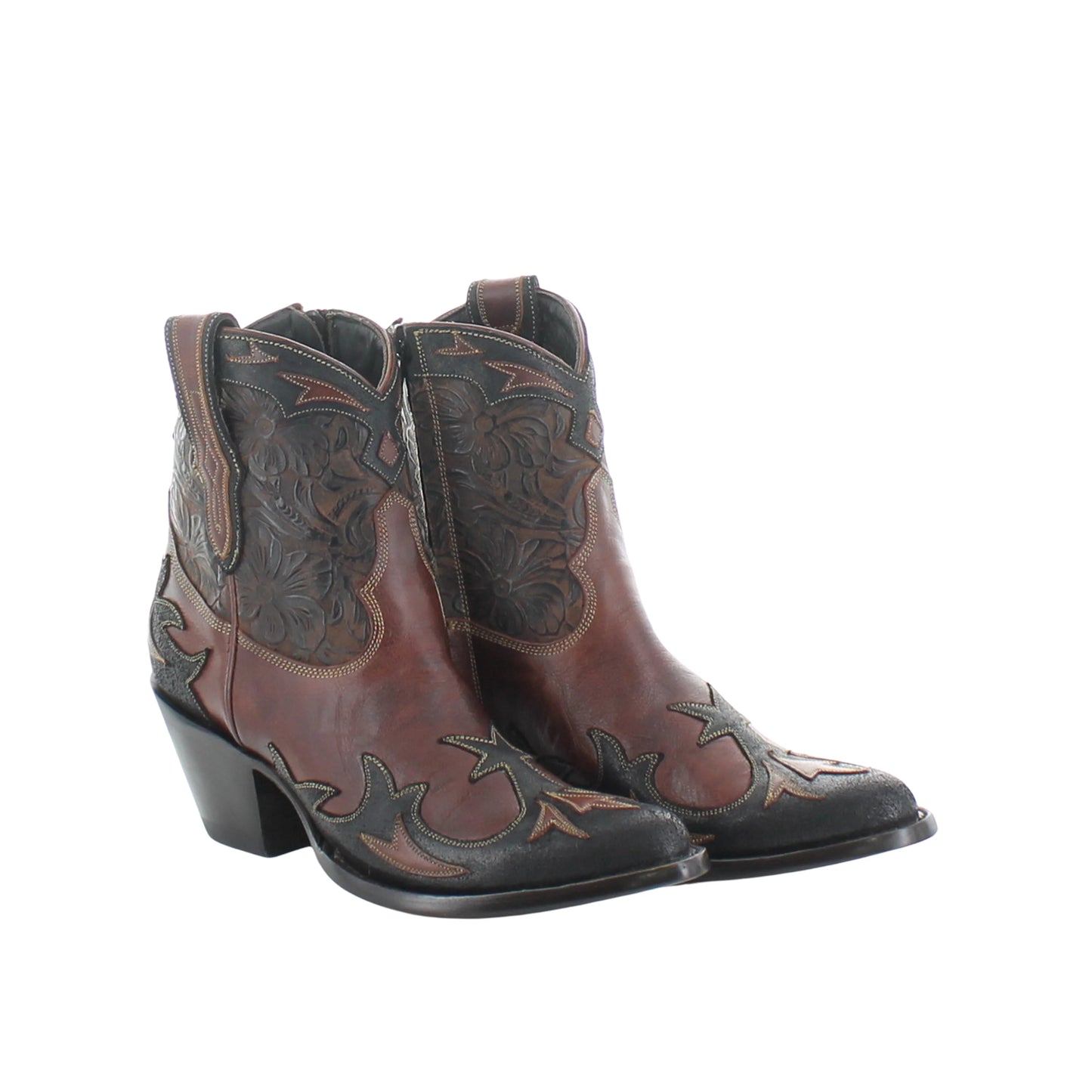 Brown and black leather cowboy boots