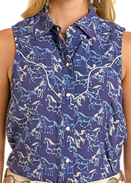 Blue horse print sleeveless shirt