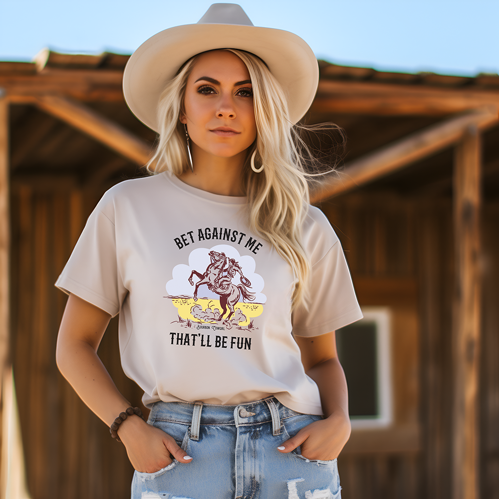 Woman in cowboy shirt, rodeo design.