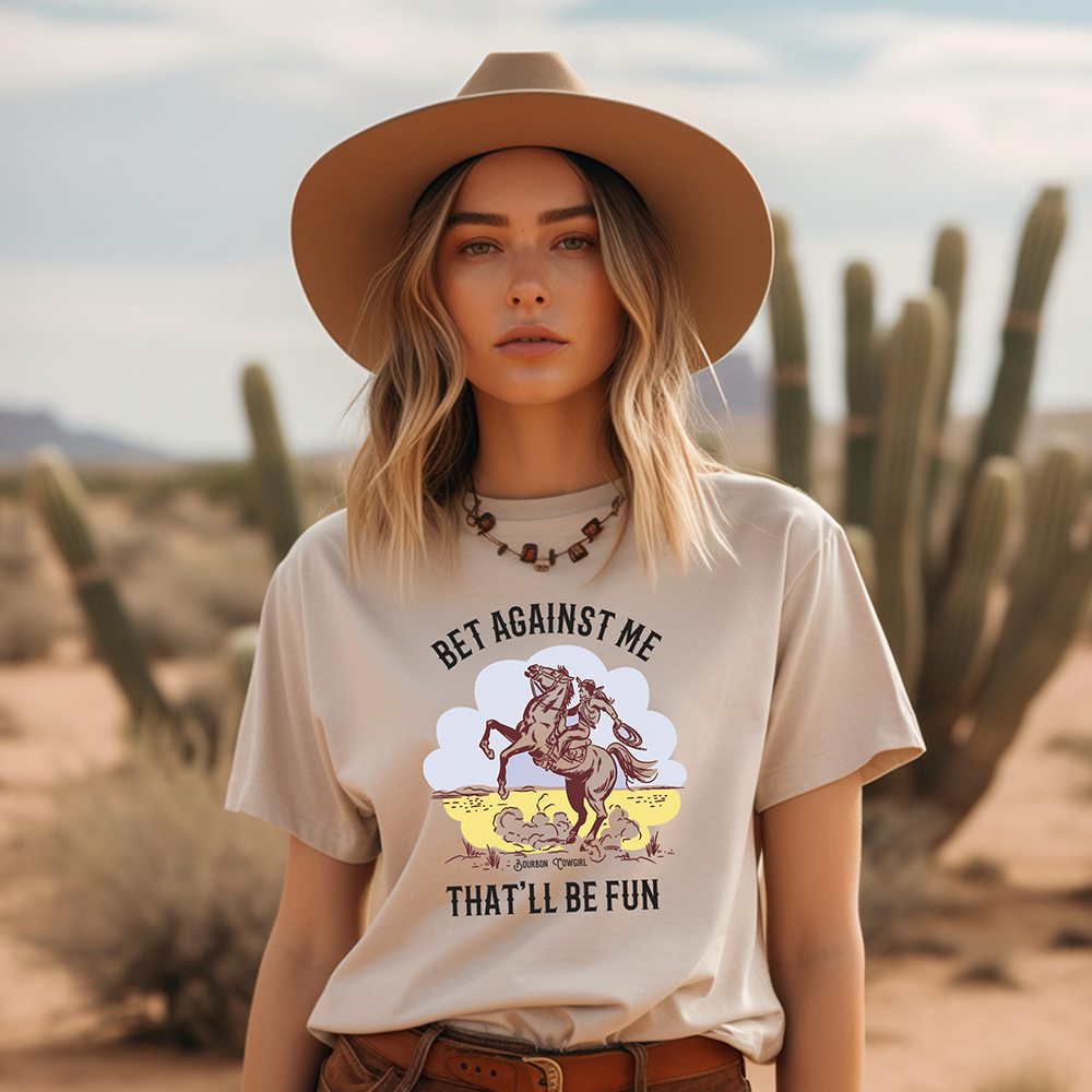 Bet Against Me Tee shirt with cowgirl graphic