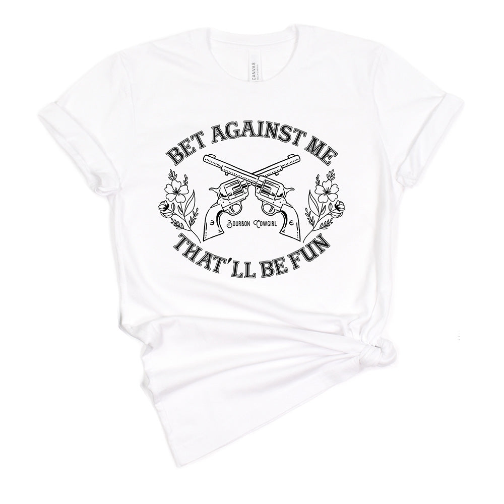 White Bet Against Me T-shirt with guns