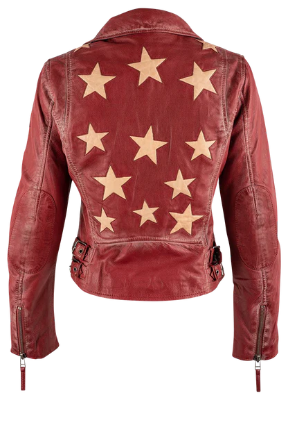 Christy Star Leather Jacket by Mauritius in Red