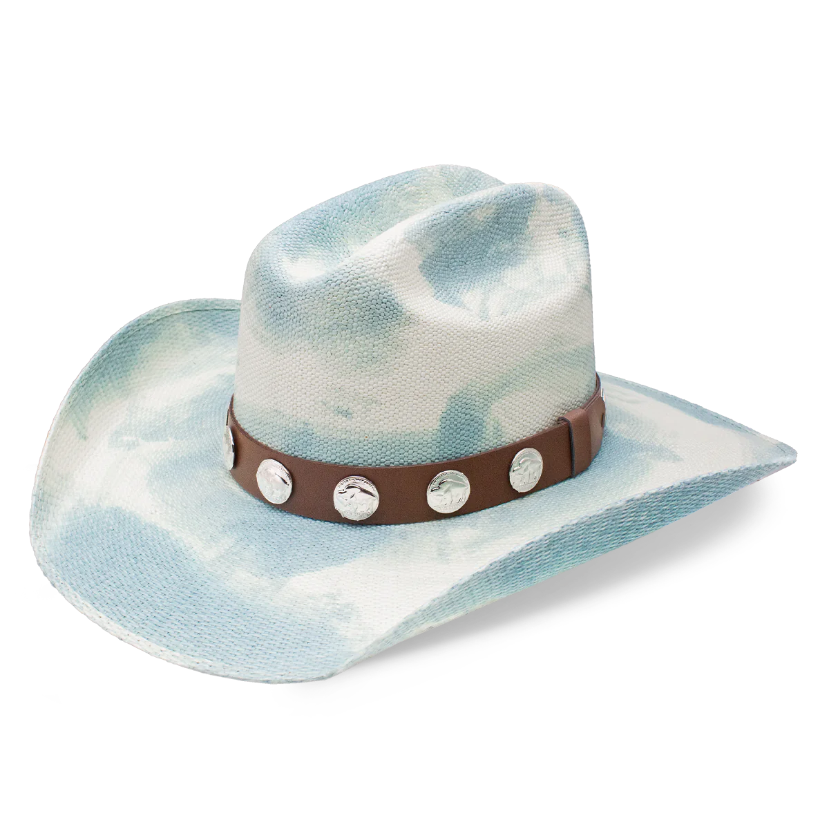 Cowboy hat CSHTHO-3040DM with blue and white pattern and brown leather band