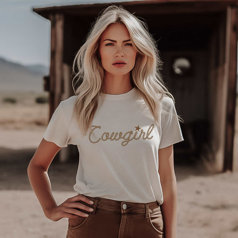 Cowgirl wearing rope design shirt