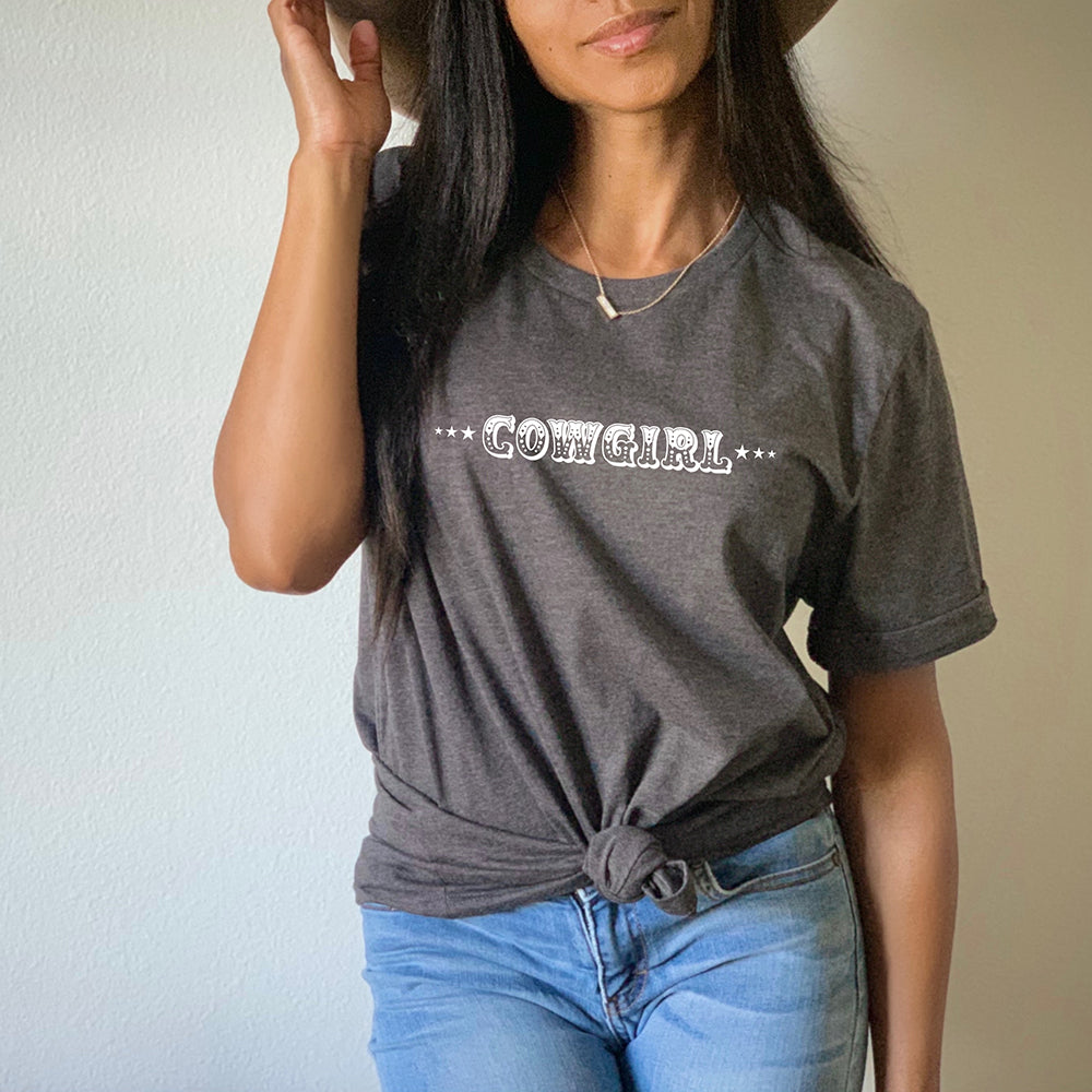 Cowgirl Stars tee shirt on woman